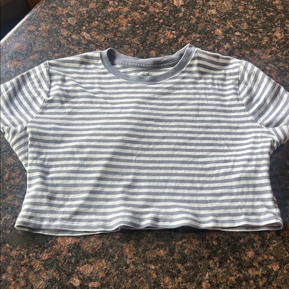 Striped Cropped Tee - Light Gray & White Hollister size extra large